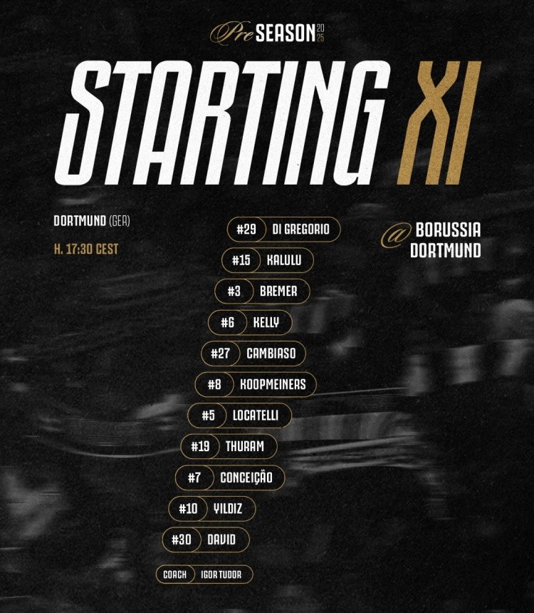 友谊赛尤文vs多特首发：戴维、伊尔迪兹领衔，胡梅尔斯在列