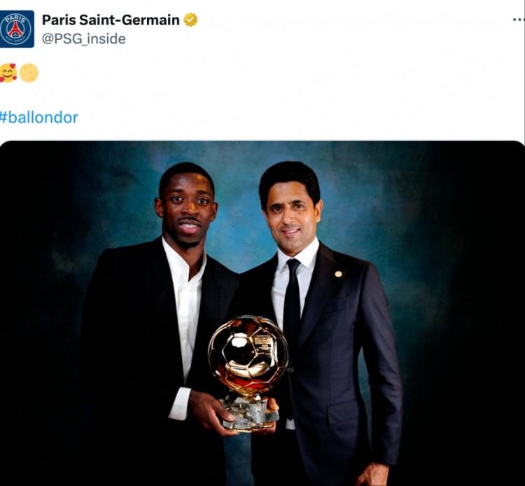 法媒：纳赛尔应登贝莱之邀参加了金球颁奖礼，而没有随队去马赛